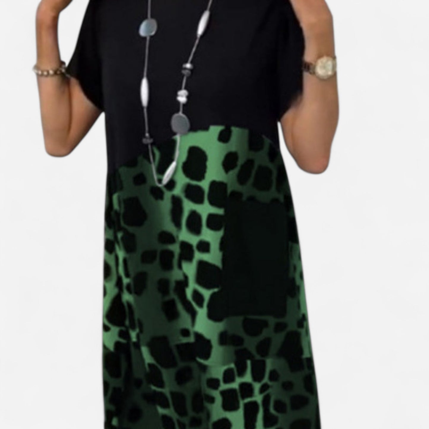 Lisette - Robe ample imprimée à col rond et manches courtes élégante