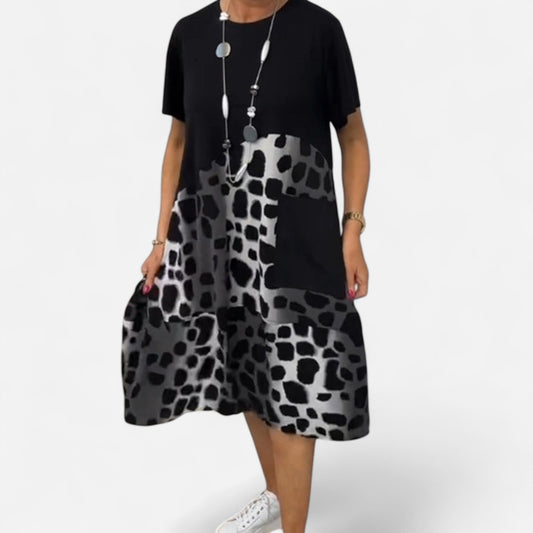 Lisette - Robe ample imprimée à col rond et manches courtes élégante