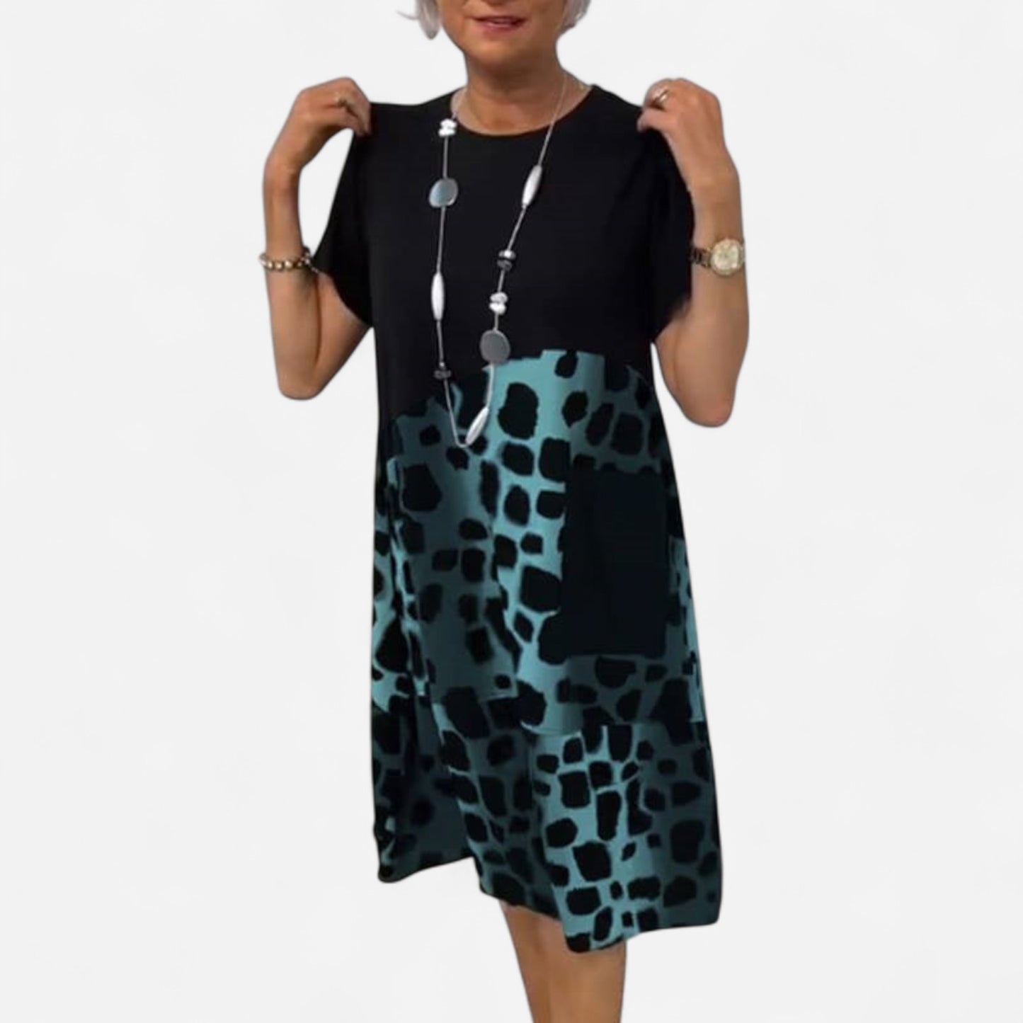 Lisette - Robe ample imprimée à col rond et manches courtes élégante