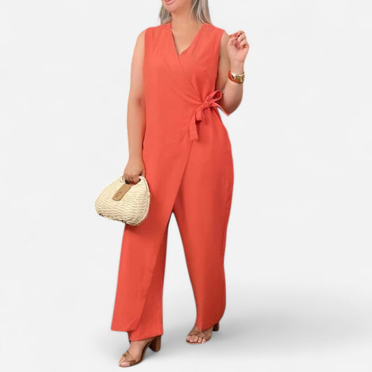 Mirabelle - Combinaison Femme Col V Décontractée avec Ceinture