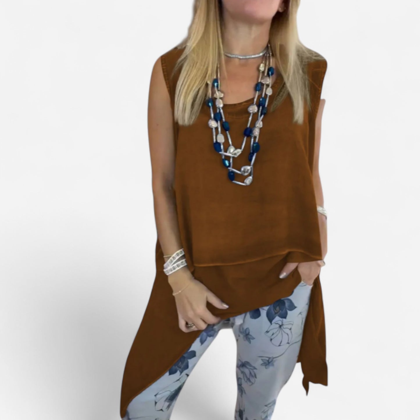 Oriane - Ensemble Femme Élégant : Top Sans Manches et Pantalon Imprimé Chic
