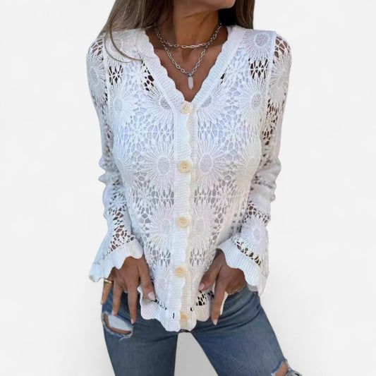 Zinnia - Haut en Dentelle à Col V et Manches Longues Élégant pour Femme