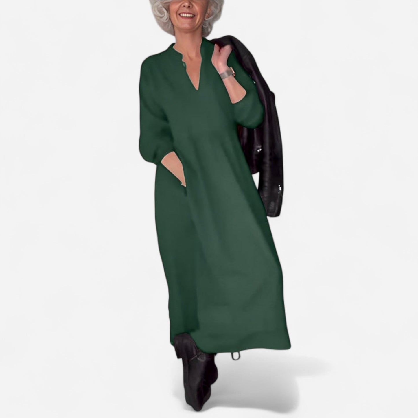 Amanda - Robe longue amincissante à décolleté en V élégante