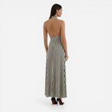 Robe longue rayée avec décolleté en V et dos ouvert pour femmes