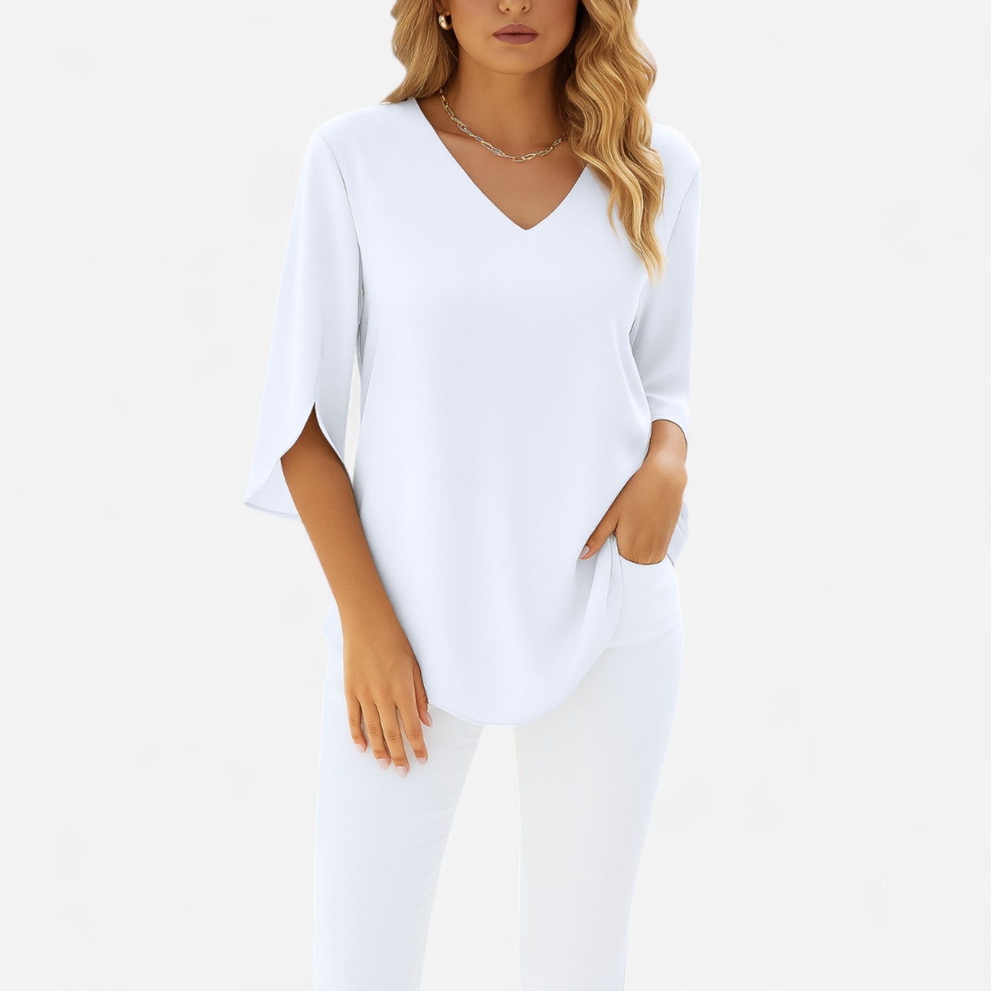 Rialta - Blouse élégante col en V avec manches fendues chic