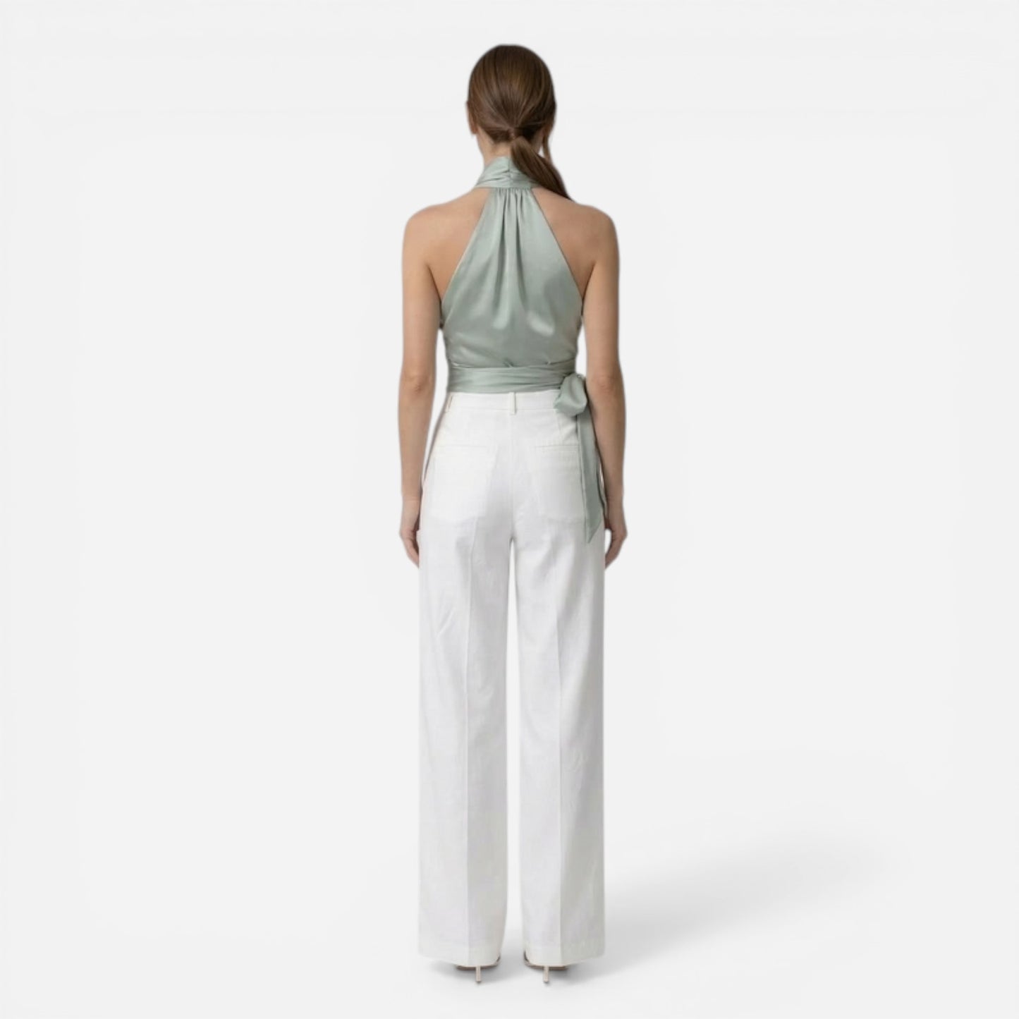 Blouse Élégante Femme Sans Manches, Col Halter et Ceinture Ajustée