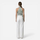 Blouse Élégante Femme Sans Manches, Col Halter et Ceinture Ajustée