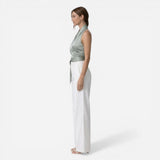 Blouse Élégante Femme Sans Manches, Col Halter et Ceinture Ajustée