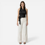 Blouse Élégante Femme Sans Manches, Col Halter et Ceinture Ajustée