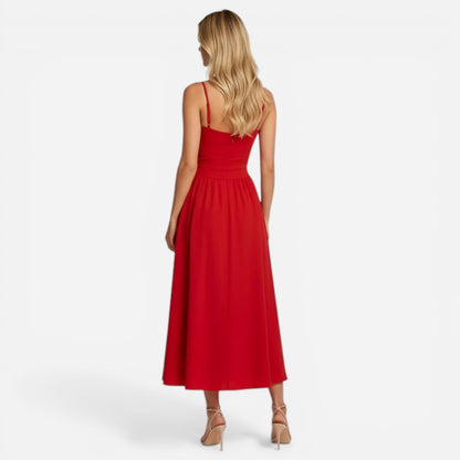 Robe Midi Élégante à Fines Bretelles avec Poches - Chic et Pratique