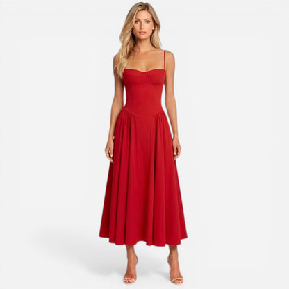 Robe Midi Élégante à Fines Bretelles avec Poches - Chic et Pratique