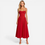 Robe Midi Élégante à Fines Bretelles avec Poches - Chic et Pratique