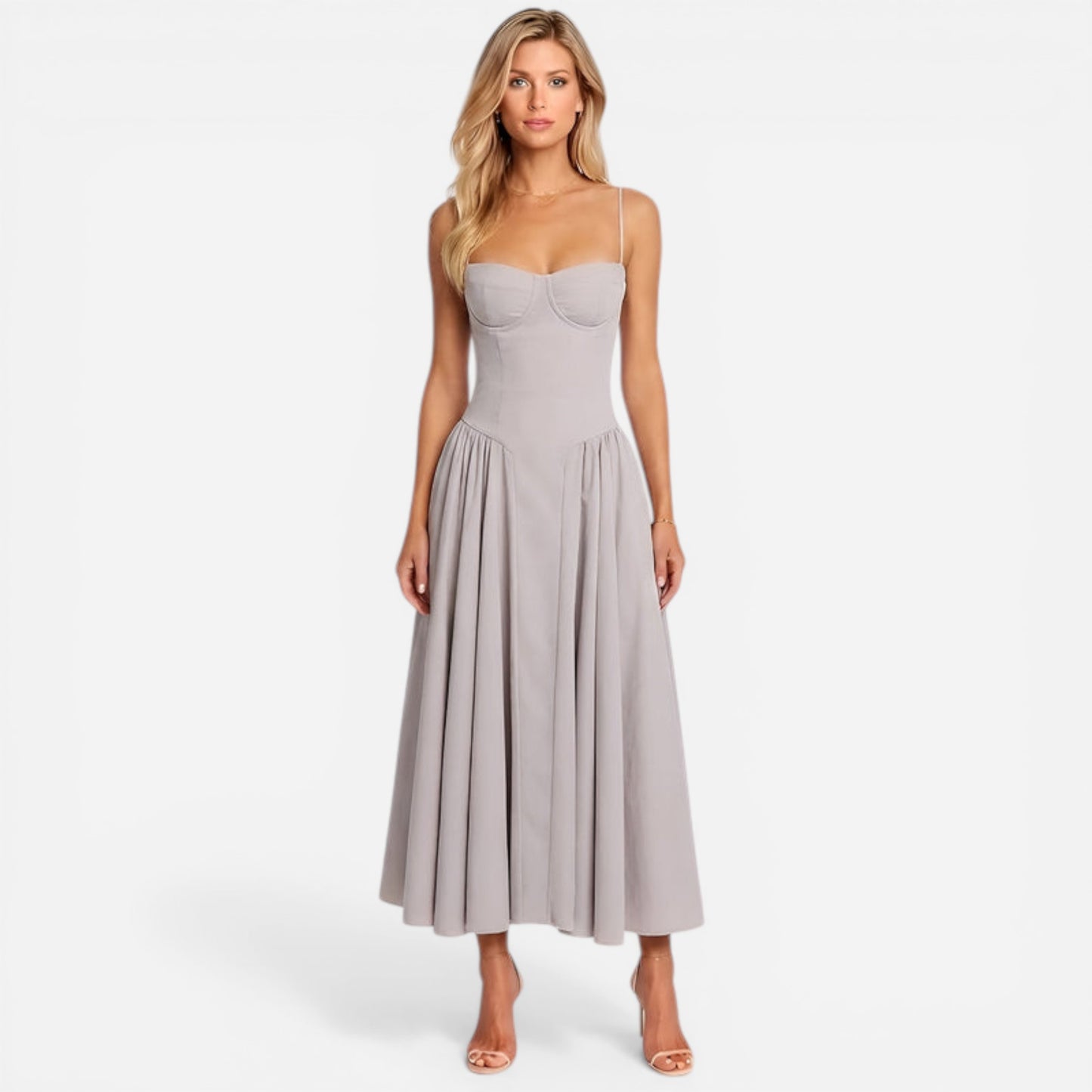 Robe Midi Élégante à Fines Bretelles avec Poches - Chic et Pratique