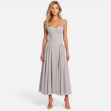 Robe Midi Élégante à Fines Bretelles avec Poches - Chic et Pratique