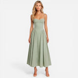 Robe Midi Élégante à Fines Bretelles avec Poches - Chic et Pratique