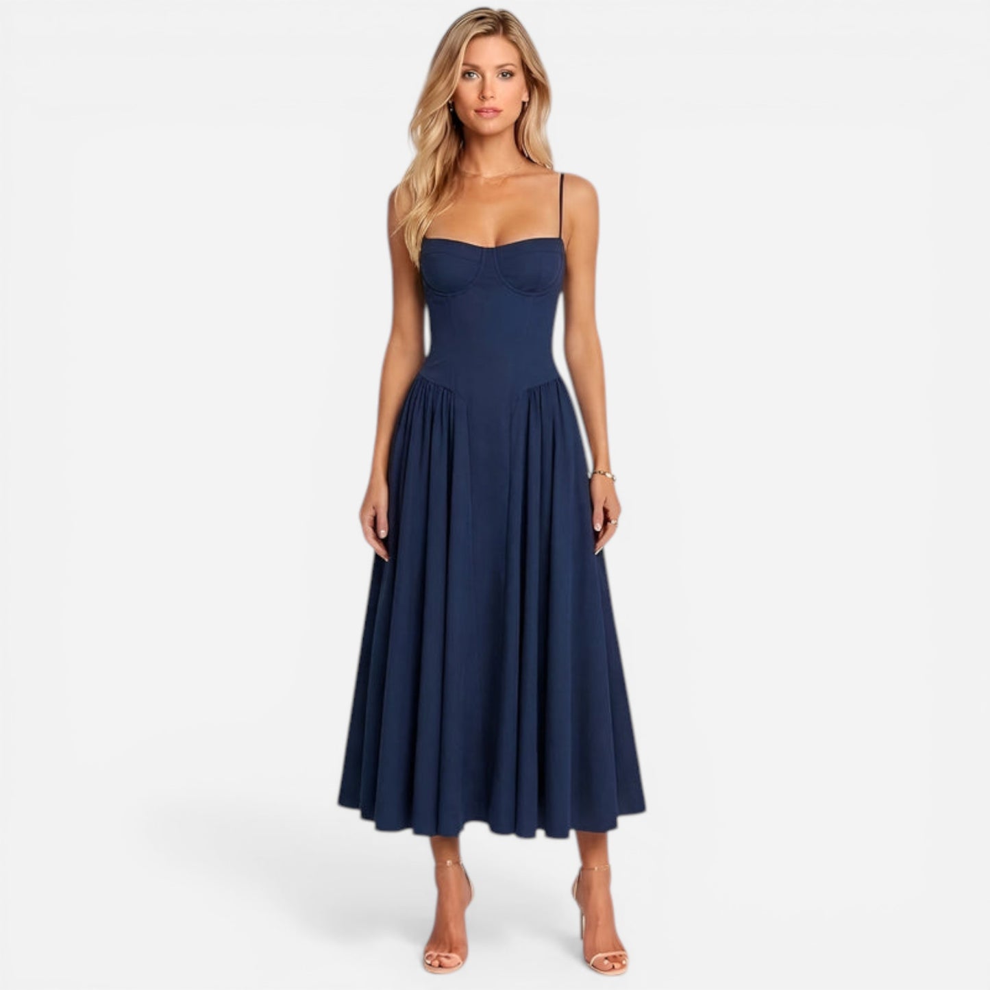Robe Midi Élégante à Fines Bretelles avec Poches - Chic et Pratique