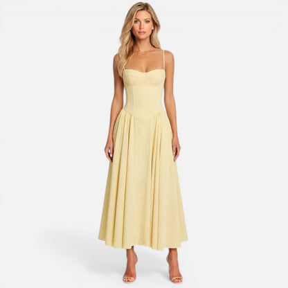 Robe Midi Élégante à Fines Bretelles avec Poches - Chic et Pratique