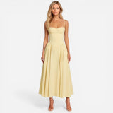 Robe Midi Élégante à Fines Bretelles avec Poches - Chic et Pratique