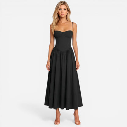 Robe Midi Élégante à Fines Bretelles avec Poches - Chic et Pratique