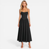 Robe Midi Élégante à Fines Bretelles avec Poches - Chic et Pratique