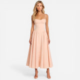 Robe Midi Élégante à Fines Bretelles avec Poches - Chic et Pratique