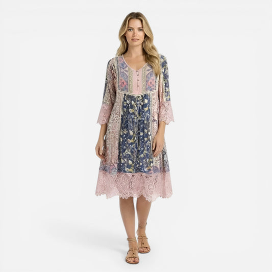 Robe courte florale pour femme, manches longues, décontractée, style boho