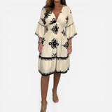 Robe courte femme à décolleté en V, manches larges, imprimé floral élégant
