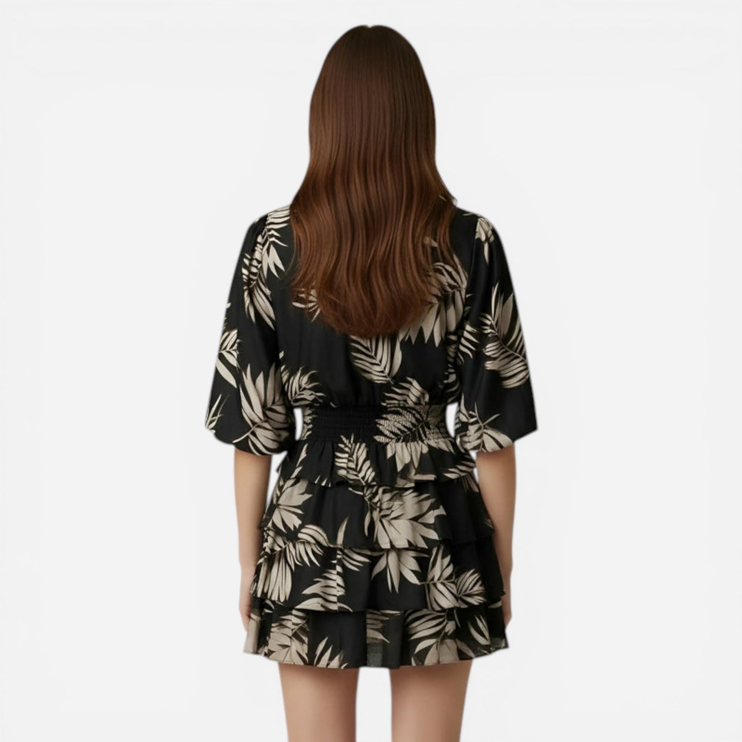 Robe d'été femme à volants, imprimé floral, manches larges, décolleté en V