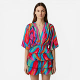 Robe d'été femme à volants, imprimé floral, manches larges, décolleté en V