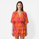 Robe d'été femme à volants, imprimé floral, manches larges, décolleté en V