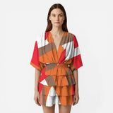 Robe d'été femme à volants, imprimé floral, manches larges, décolleté en V