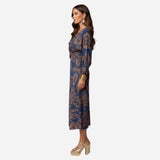 Robe Midi Femme à Col V, Manches Longues et Nœud Avant