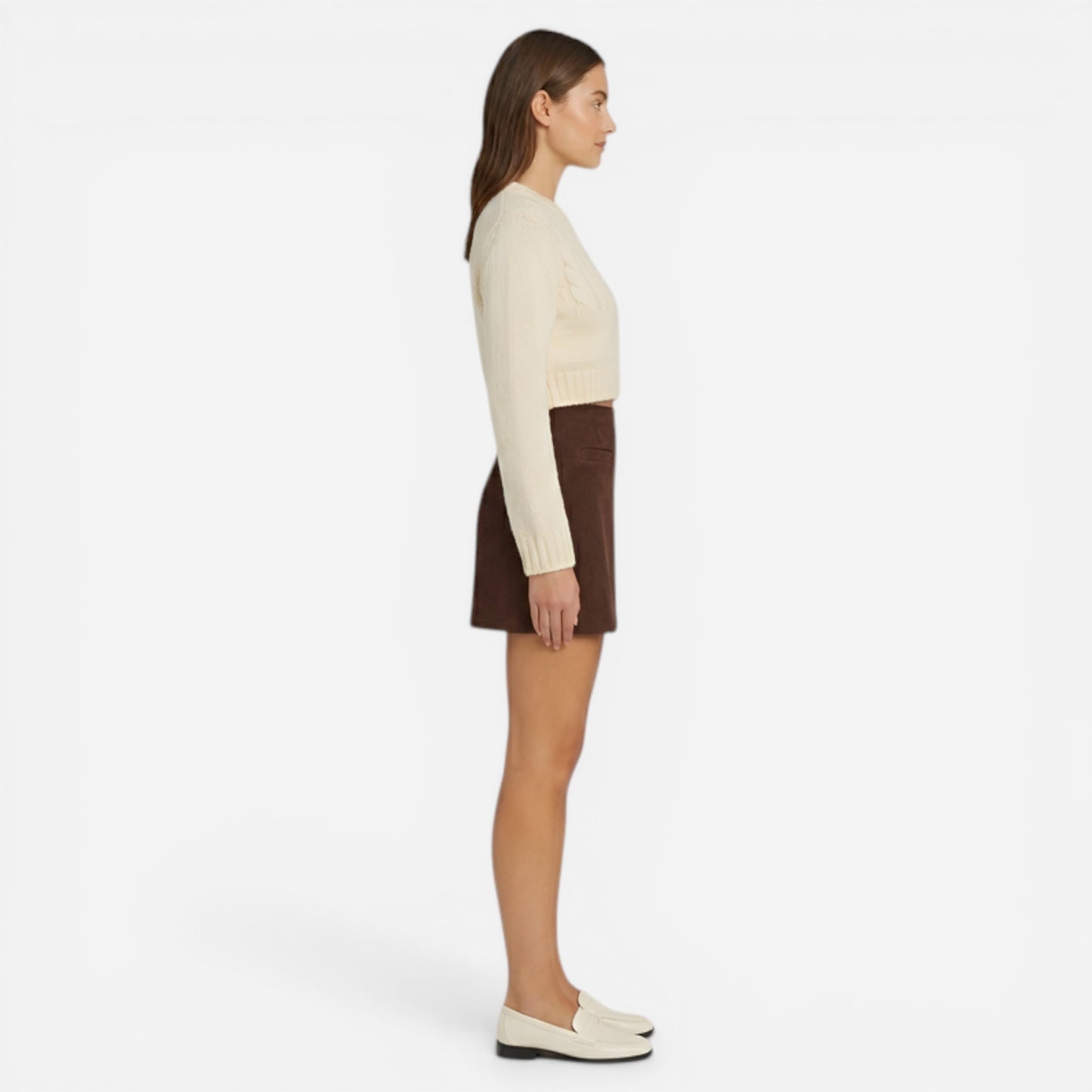 Pull court en tricot pour femmes avec tresses & jupe mini taille haute