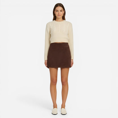 Pull court en tricot pour femmes avec tresses & jupe mini taille haute