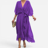 Elisabeth - Robe d'été chic à col en V pour femmes élégantes