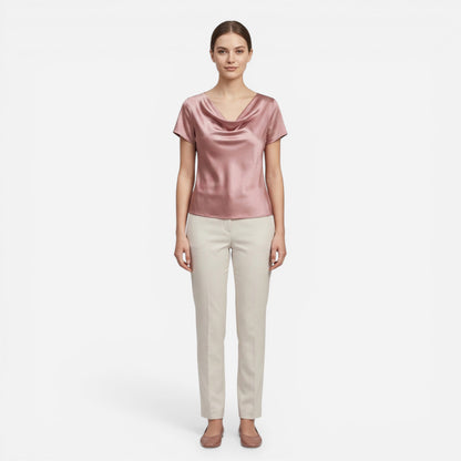 Blouse Élégante Femme à Encolure Drapée - Top Casual Chic