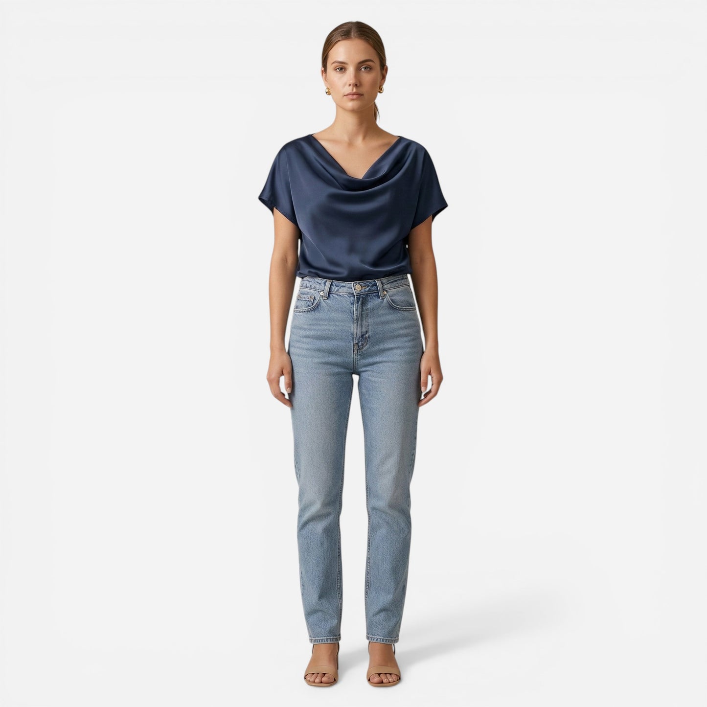 Blouse Élégante Femme à Encolure Drapée - Top Casual Chic