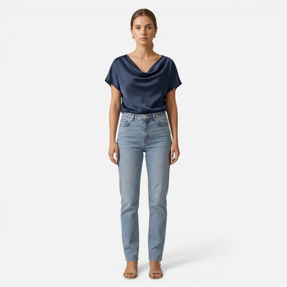 Blouse Élégante Femme à Encolure Drapée - Top Casual Chic