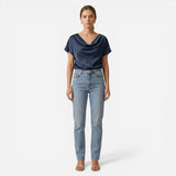 Blouse Élégante Femme à Encolure Drapée - Top Casual Chic
