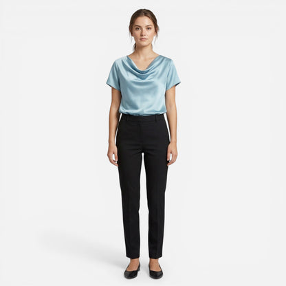 Blouse Élégante Femme à Encolure Drapée - Top Casual Chic