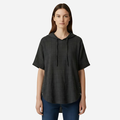 Blouse en Coton Oversize Femme à Manches Courtes, Décontractée et Légère avec Boutons