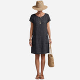 Robe d'été en lin pour femmes, manches courtes et poches