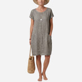 Robe d'été en lin pour femmes, manches courtes et poches