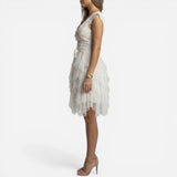 Robe en dentelle et tulle pour femmes, élégante cérémonie V-décolleté