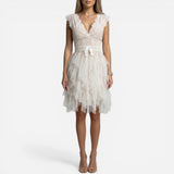 Robe en dentelle et tulle pour femmes, élégante cérémonie V-décolleté
