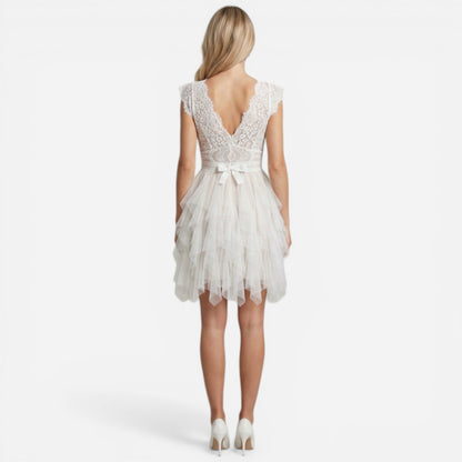 Robe en dentelle et tulle pour femmes, élégante cérémonie V-décolleté