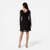 Robe midi élégante pour invitées de mariage, décolleté V, manches longues