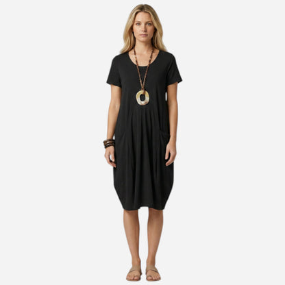 Robe mi-longue femme à manches courtes, poches et décolleté V casual