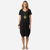 Robe mi-longue femme à manches courtes, poches et décolleté V casual
