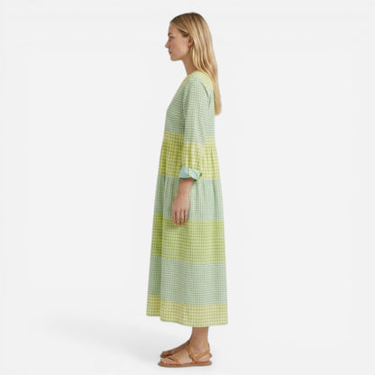 Robe Maxi Rayée Femme avec Volants - Légère à Manches Longues d'Été